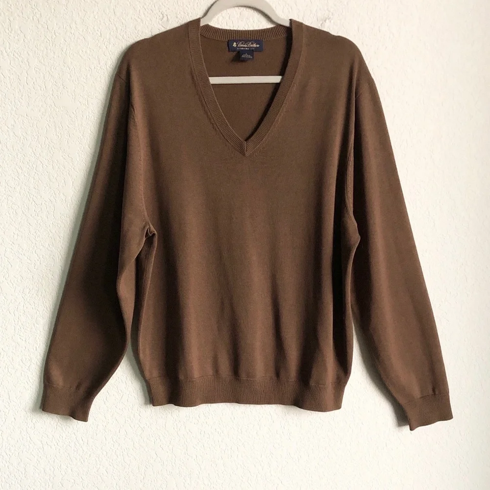 Brooks Brothers Mens V Neck Cotton Silk Sweater Large